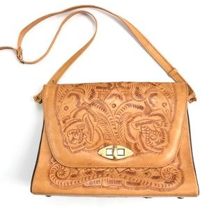 Vintage Brown Boho Leather Engraved Purse